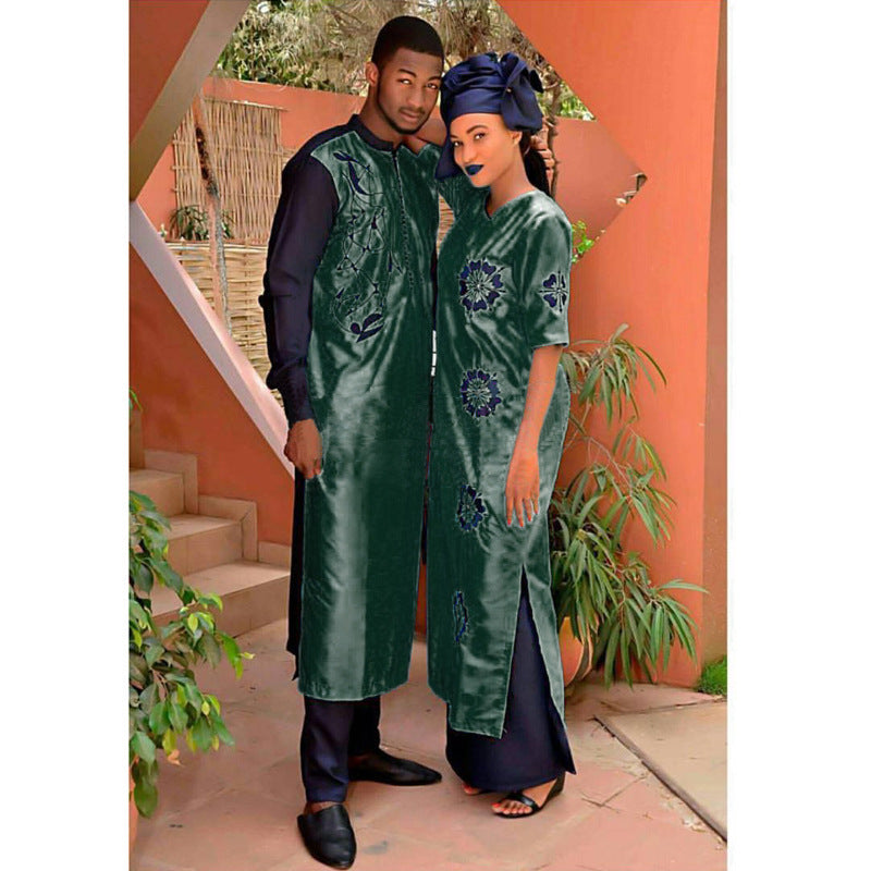 Wholesale   two-piece set short sleeve matte fabric dress with headscarf maxi dress plus size women's