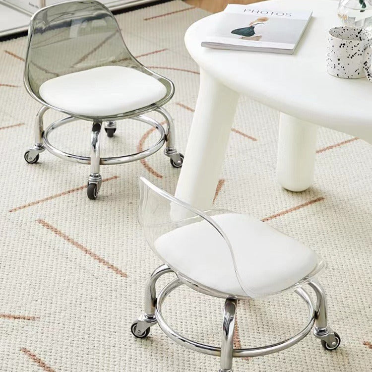 Acrylic swivel stool with low seat, silent transparent backrest, small chair with casters, baby-sitting stool, trendy shoe changing stool