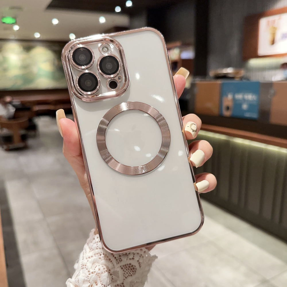 Electroplated magnetic iphone 17 pro max case with clear lens protector, full coverage drop-proof case for iphone 12/11