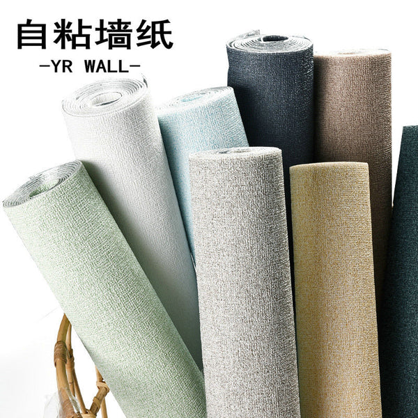 Self-adhesive wallpaper modern minimalist solid color linen diatom mud living room bedroom rental house office dormitory wallpaper