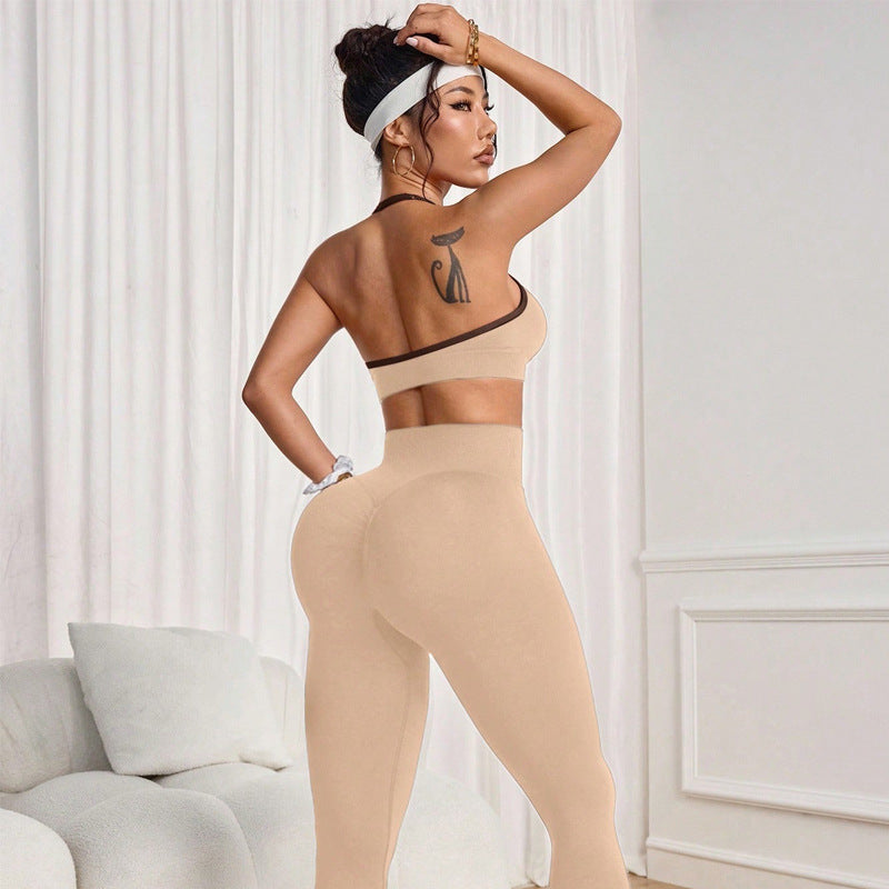 Color block yoga bra set - women's high-waisted tummy control quick-dry stretch activewear set - sexy yoga outfit