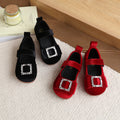 Vancahao girls' korean style princess shoes,  spring new collection, children's rhinestone square buckle loafers, soft sole single shoes