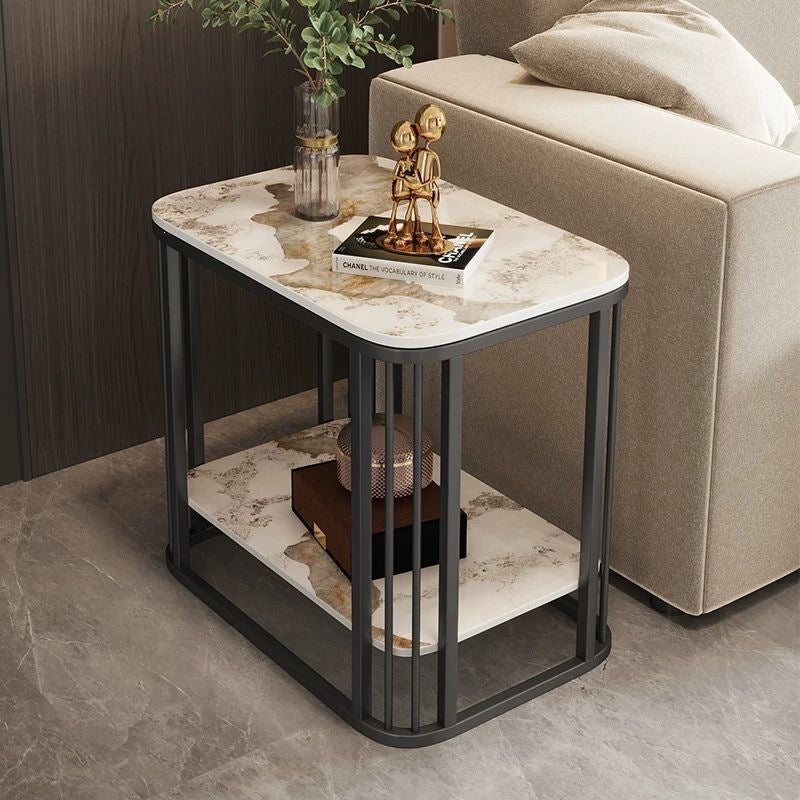 Italian light luxury modern slate side table small coffee table balcony living room for home small apartment casual suspended double-layer tea table