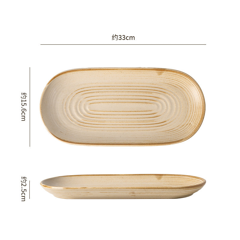 Vintage chic ceramic oval fish plate - perfect for restaurants, hotels, and home use. featuring a textured, rectangular design ideal for steamed fish, sushi, and elegant plating