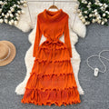 Miya pleated premium niche european & american retro collar tie-waist ruffle hem pleated elegant dress for women