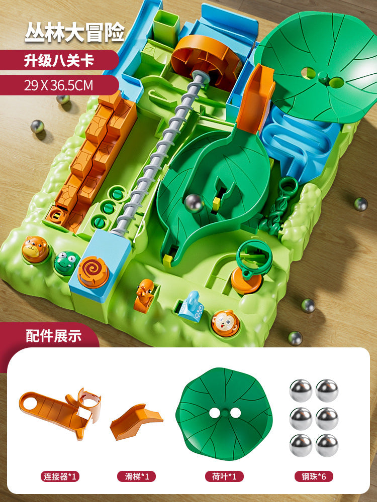 Jungle adventure marble run track tabletop game - 3-6 year old boys' marble maze educational toy