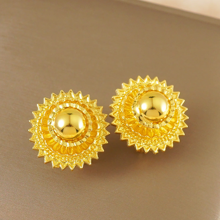 24k gold plated earrings, middle eastern spherical pendant, minimalist chic women's bridal dubai jewelry dangle earrings