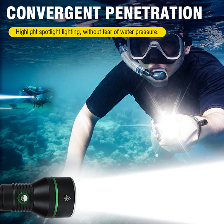 Diving flashlight strong light charging underwater equipment outdoor lighting night diving sea fishing waterproof super bright searchlight
