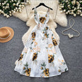 French riviera style printed cami dress - women's summer soft & chic white a-line dress - slim fit, figure-flattering, elegant maxi dress