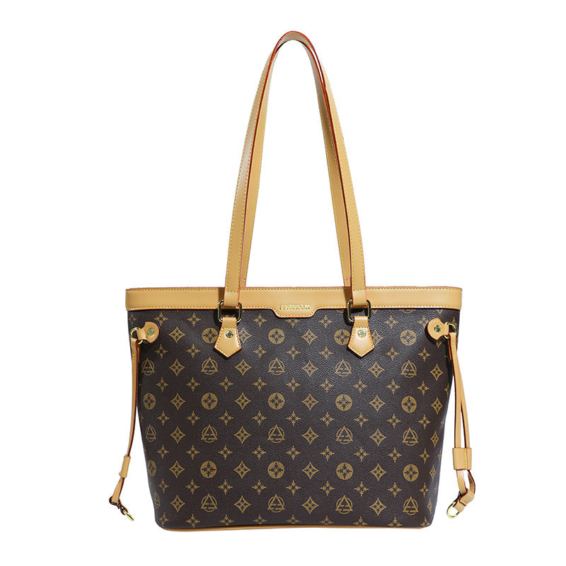 2025 new women's fashion large capacity commuter shoulder bag retro print tote bag trendy versatile shoulder bag