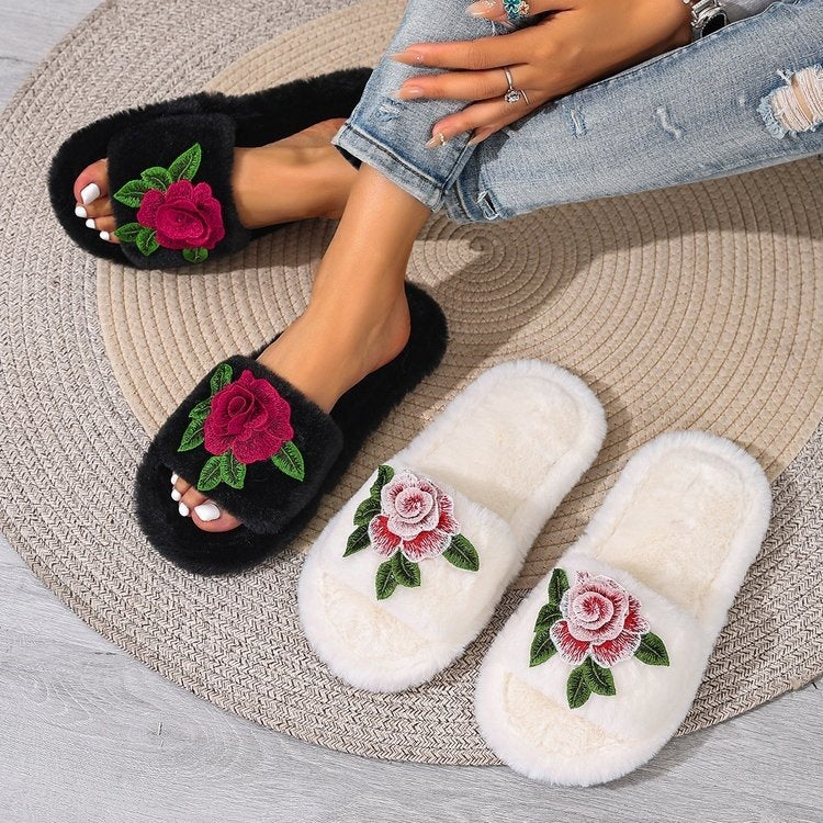 Fall and winterplus size chinese style embroider home indoor non-slip floor stuffed confinement shoes women's one-line cotton slippers