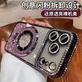 Magnetic stand suitable for iphone17 gradient glitter mobile phone case 16pro electroplated rhinestone 13 protective cover with diamonds