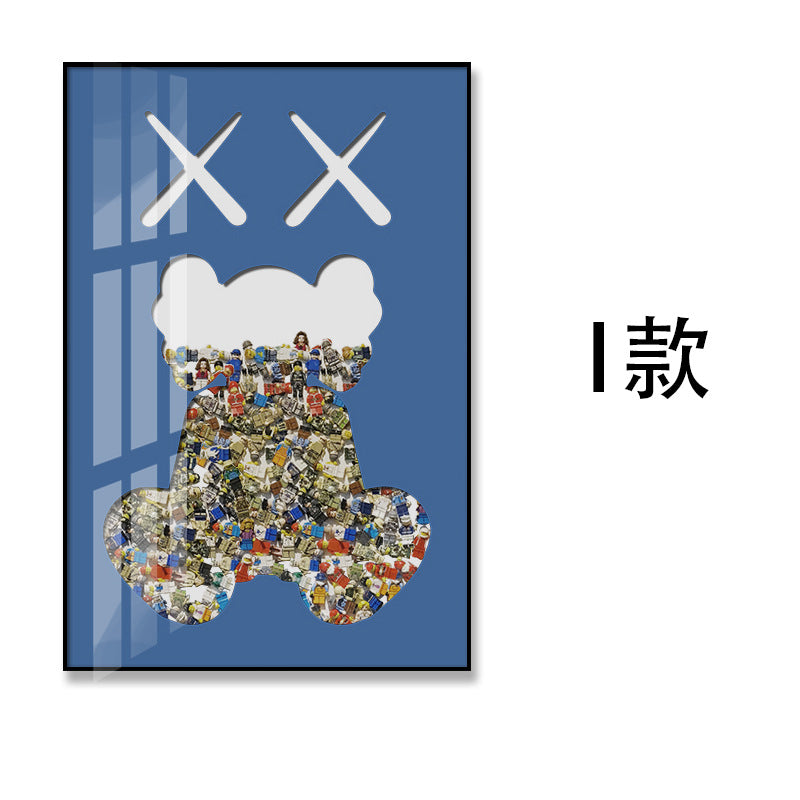 Kaws tide brand living room decorative painting modern real Lego building block cardboard floor hanging painting porch walkway crystal porcelain painting