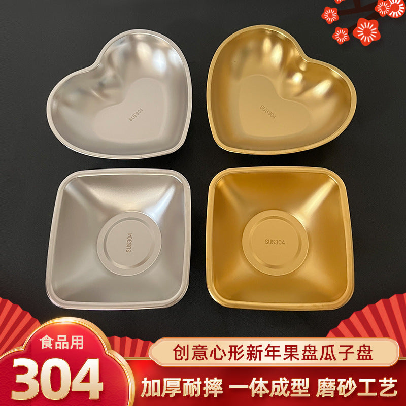 304 stainless steel heart-shaped snack plate dessert dish new year dried fruit plate candy sunflower seed nut plate for home use
