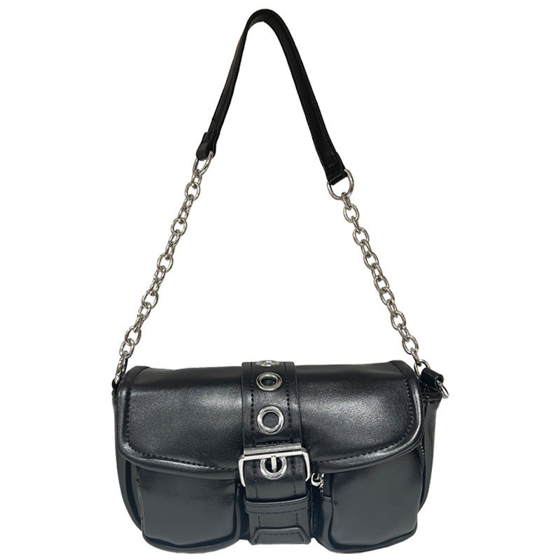 Cross-border 2025 summer chain underarm bag niche design punk style shoulder bag new trendy retro baguette bag