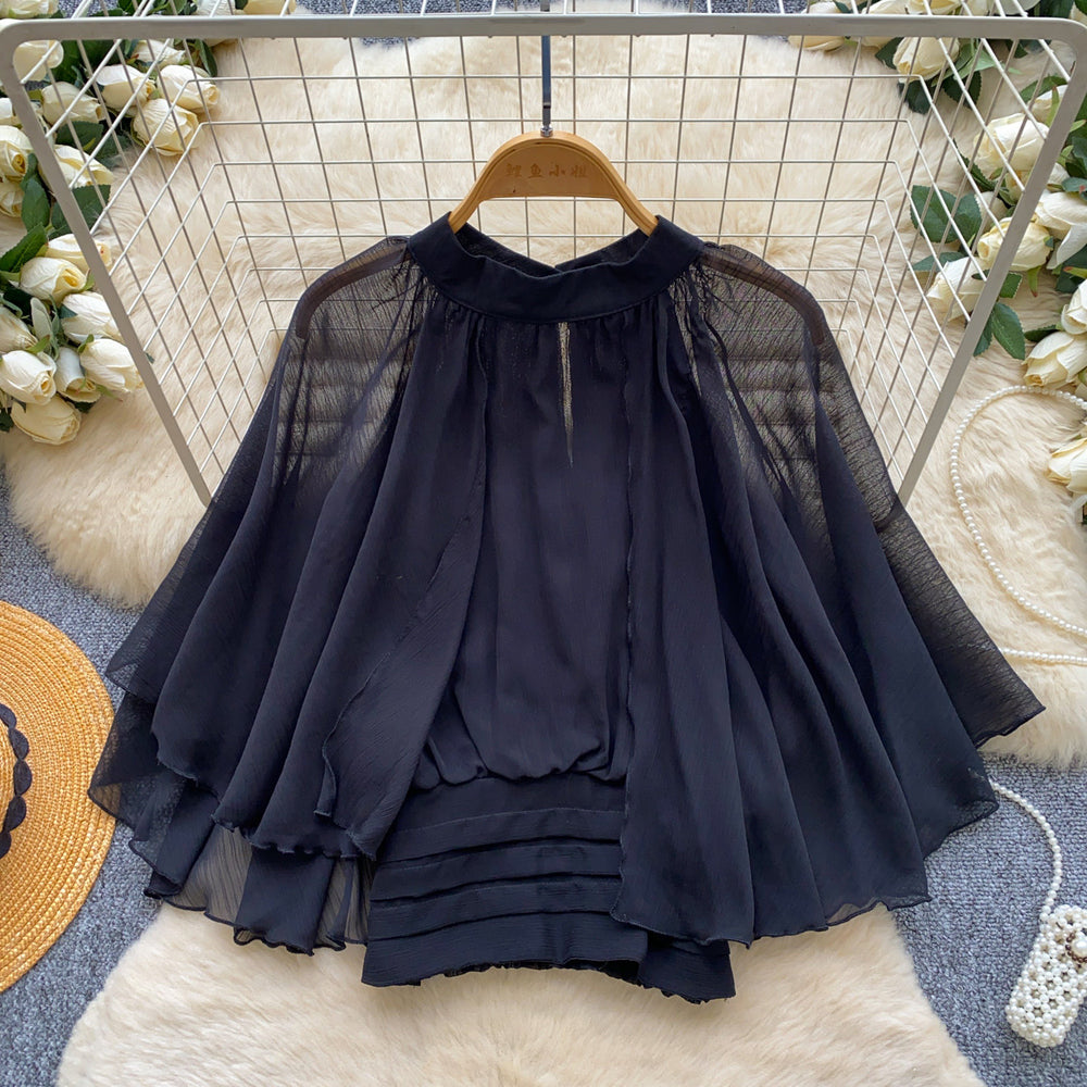 French gentle style pink stand collar waist cardigan women's summer k-style short sleeve elegant work clothingloosetops