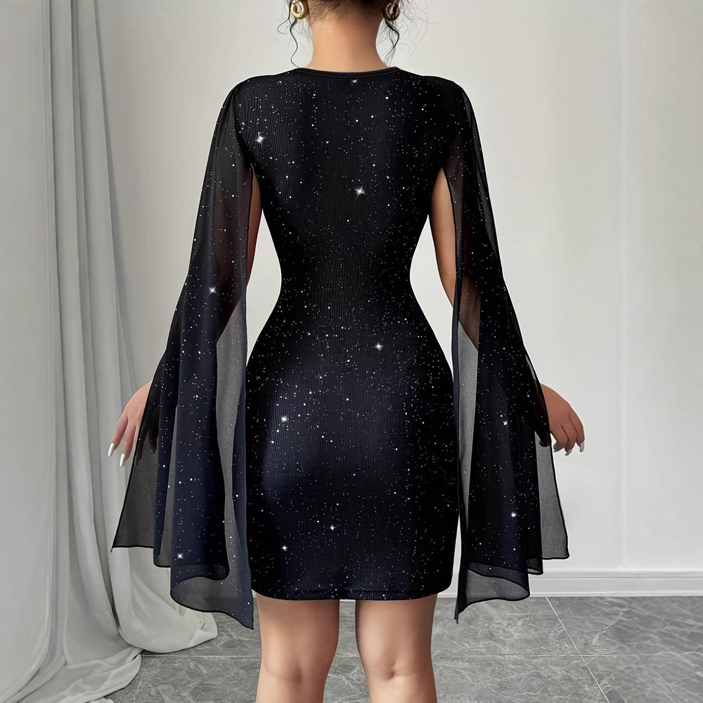 Ready-to-ship   european and american cross-border v-neck sexy wide sleeve bodycon mini dress