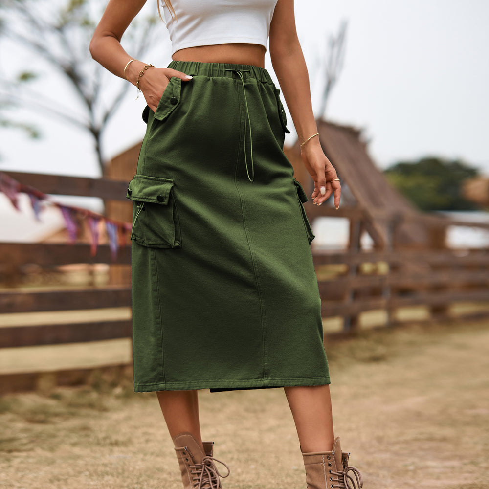 European and american cross-border e-commerce women's apparel: new heavy-duty drawstring design denim work skirt/utility skirt for independent websites and