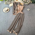 European and american chic casual set: women's shawl cardigan + v-neck knit top + wide-leg pants three-piece outfit