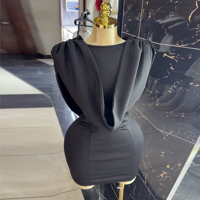 Fashion cross-border women's clothing  summernew arrivalelegantsense of designbackless dresssilm hip-covering shortdress