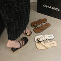 Toe-toe sandals for women summeroutwear2024new arrivalpopularinsflats square toe fairy style soft bottom one-line women's shoes