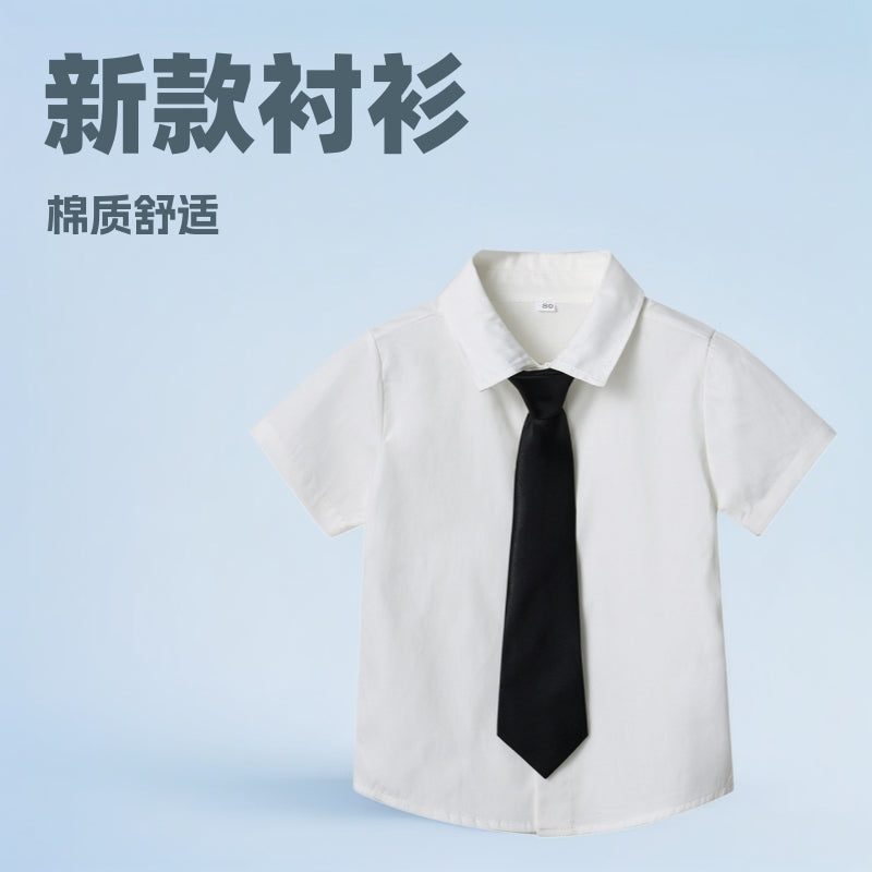 Boys' cotton shirt - korean style, new spring/summer trendy design with tie, baby white, stylish preppy school style boys' shirt