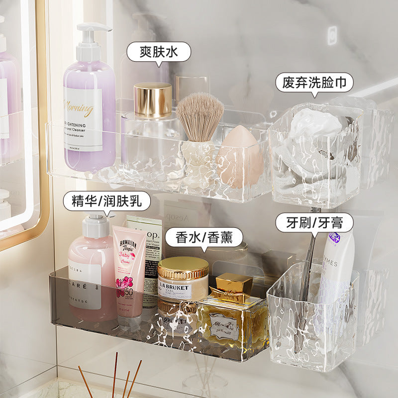 Bathroom storage rack - wall mounted, no drilling required - vanity organizer for toiletries, cosmetics, and more