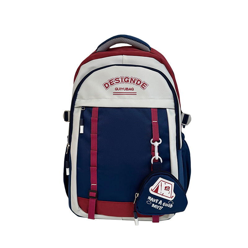 School bag female primary school students large-capacity contrasting color simple Japanese backpack 2025 new junior high school travel backpack