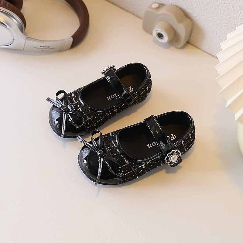 Custom new children's leather shoes korean style girls' lace-trimmed princess shoes elegant student patent leather soft sole flats