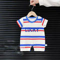 Boys' summer lightweight striped romper -  new summer collection - kids' loose-fit short-sleeve t-shirt romper