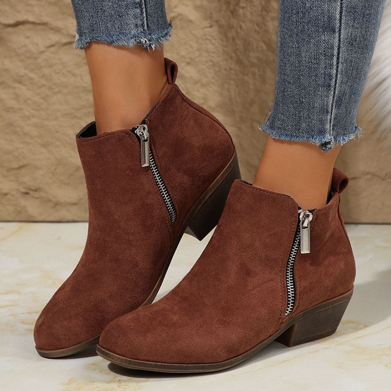 Chunky heel ankle boots - new autumn/winter  collection - european & american style, plus size, pointed toe, side zipper, comfortable bare boots - wholesale for women