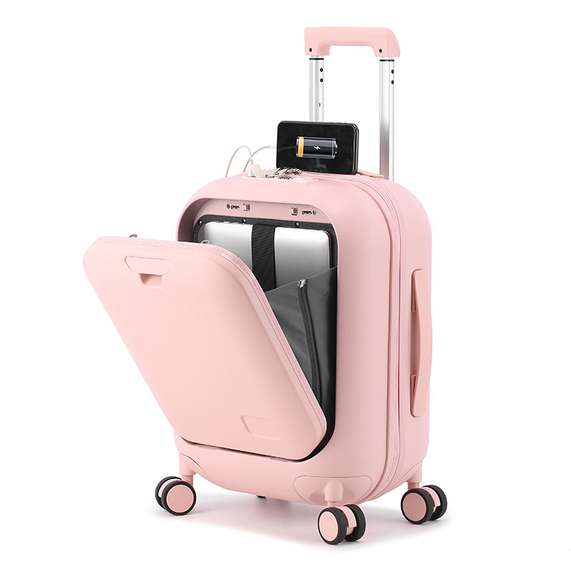 Multifunctional front open small suitcase 20 inch boarding password suitcase 240,000 wheel anti-drop trolley leather case