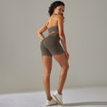 New seamless solid color high-elasticity sports bra and underwear yoga set - two-piece running and fitness outfit