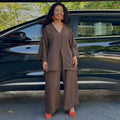 European and american women's clothing  autumn new sweet and fresh v-neck batwing sleeve blouse and high-waisted straight-leg pants two-piece set