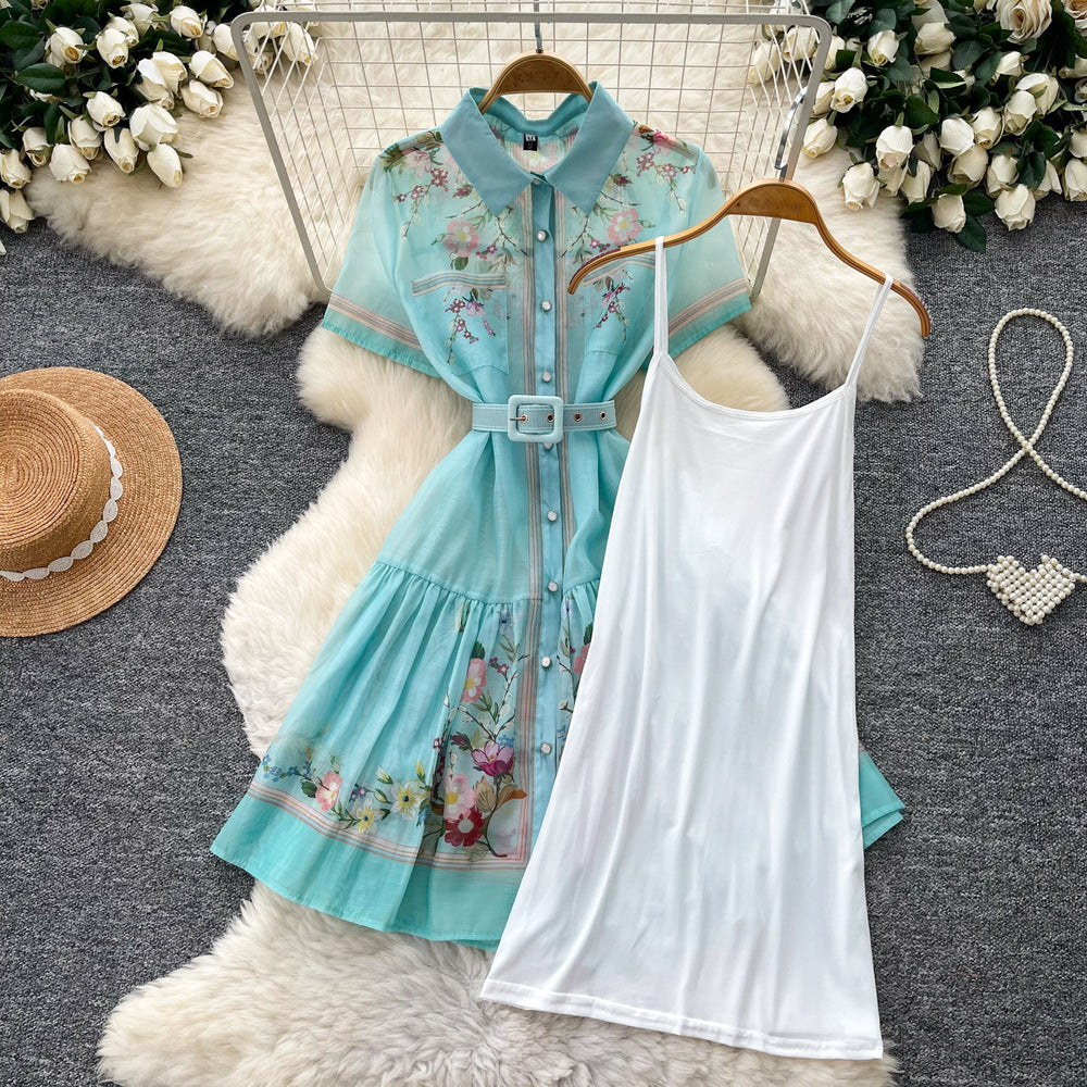 summer new arrival: korean style printed a-line dress - slim fit, waist-defining, elegant, and perfect for work or vacation
