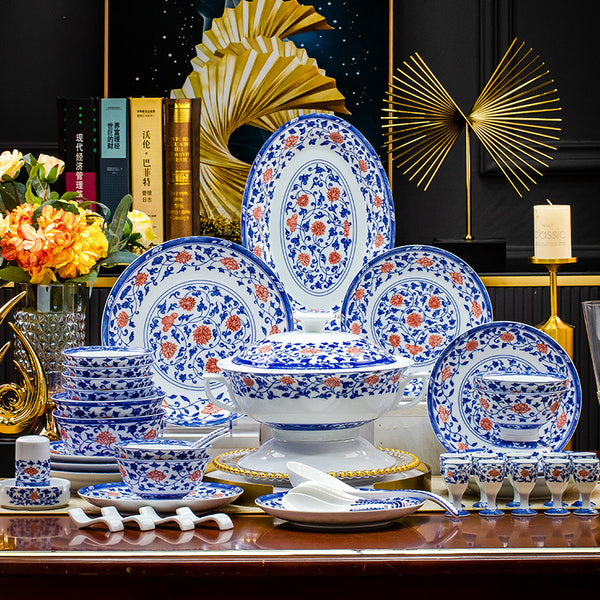 Cutlery set Jingdezhen high-grade high-temperature underglaze color blue and white exquisite with wine glass gift housewarming wedding