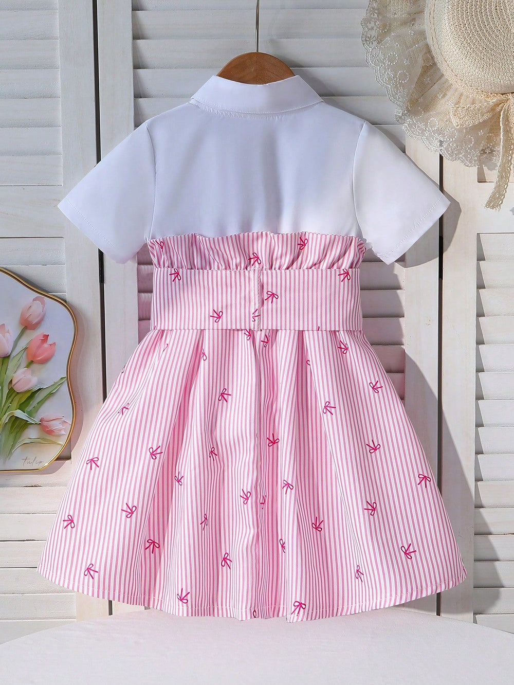 new arrival: girls' european & american style color block bow print a-line dress