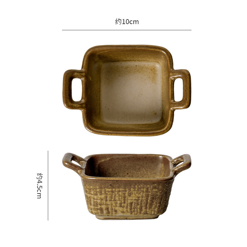 Retro ceramic for home small dipping dish japanese style double-ear side dish restaurant dessert pastry dish ceramic dish flavor dish