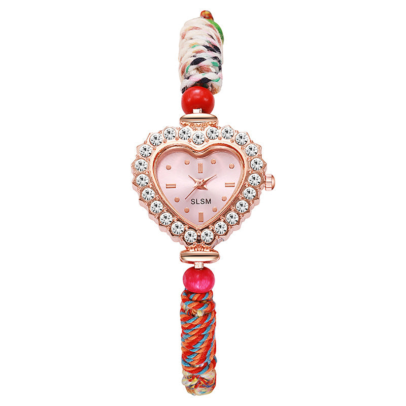 New arrivalaccessible luxury ethnic style heart-shaped quartz watch pull-out braided strap women's bracelet watch women's watch wholesale
