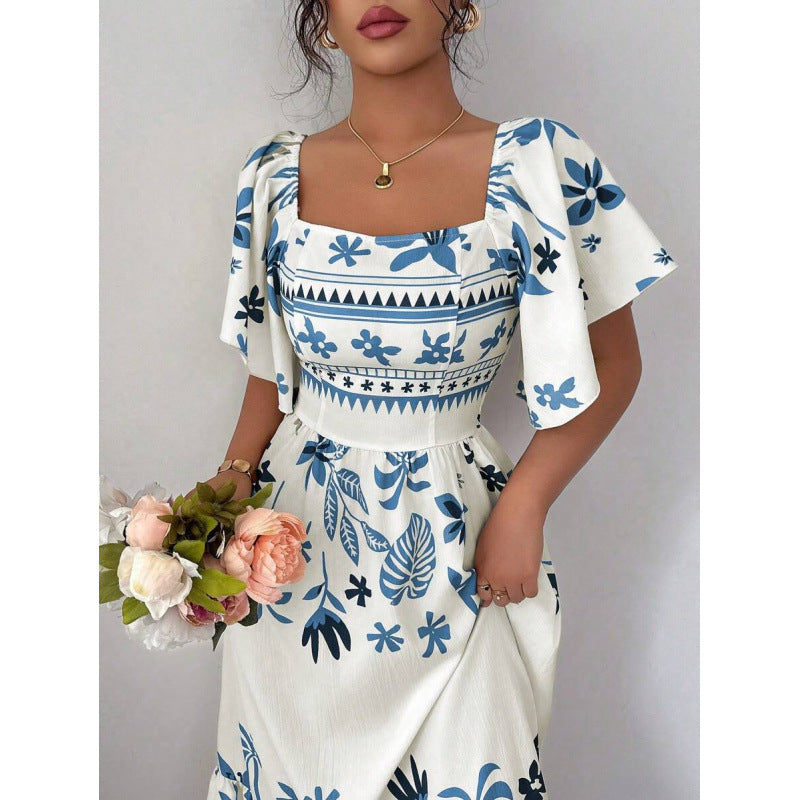 Amazon fashion elegant short-sleeve midi dress for women,  summer new arrival, slimming and figure-flattering