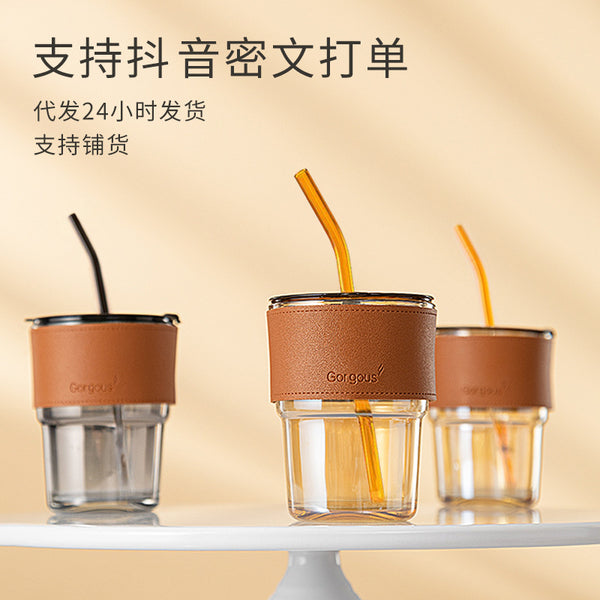 Bamboo cup high value water cup office coffee cup household glass straw cup juice milk cup printing