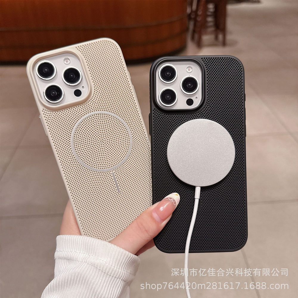 Ice-feeling summer heat-dissipating magnetic mesh suitable for apple 17promax ultra-thin pc frosted mobile phone case iphone16