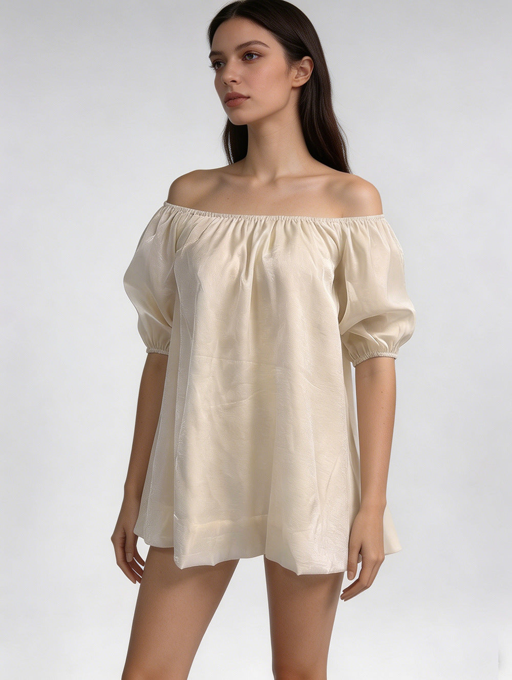 New arrival hot selling cross-border e-commerce european and american style women's fashion one-shoulder solid color puff sleeve short-sleeve dress wholesale