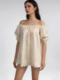 New arrival hot selling cross-border e-commerce european and american style women's fashion one-shoulder solid color puff sleeve short-sleeve dress wholesale