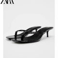 Za summer new 2024 french square toe high heel women's shoes, thong sandals with open toe and slingback, fashion sandals for women