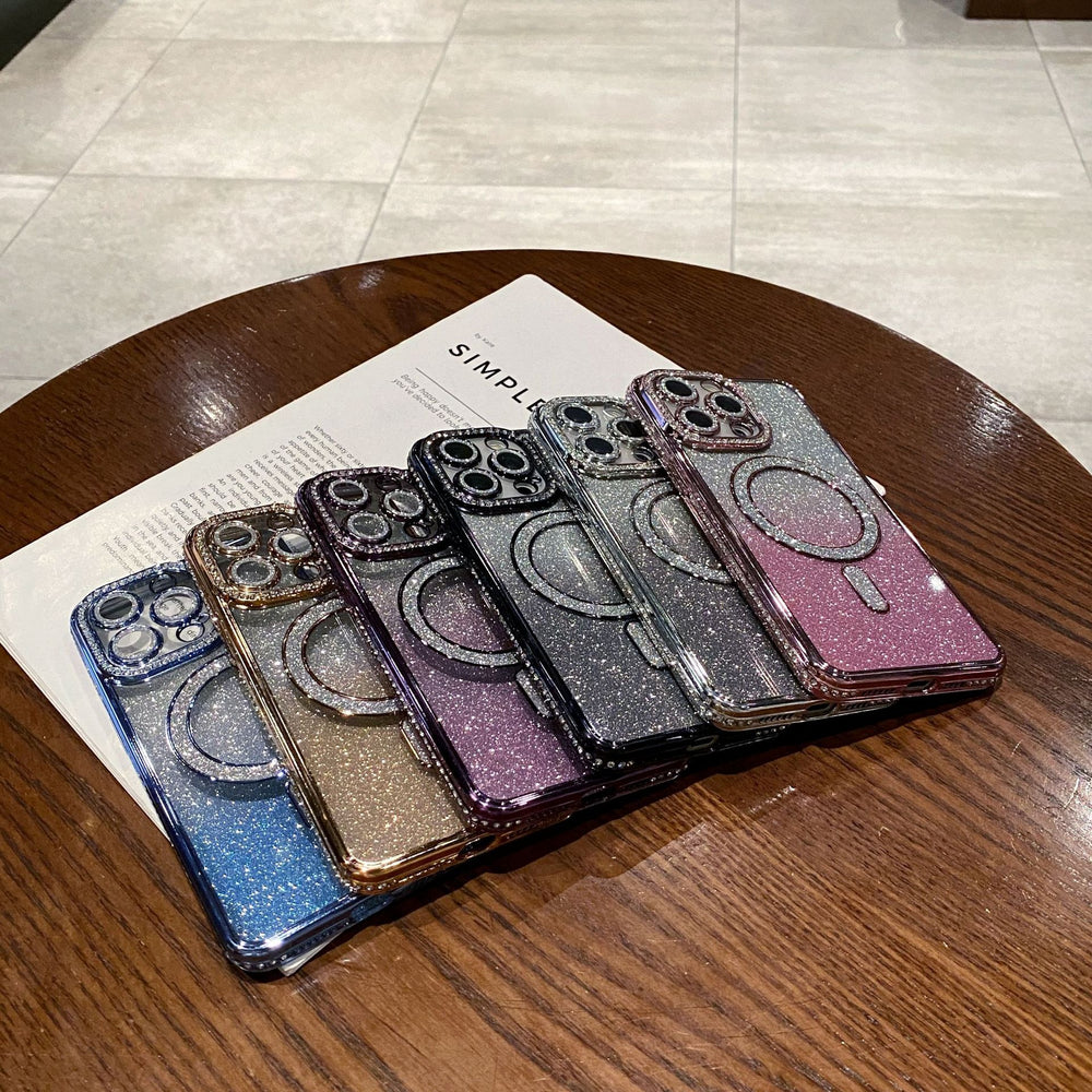 Suitable for iphone 17 pro max rhinestone glitter magnetic phone case, 16, 15, 12 full coverage drop-proof protective case