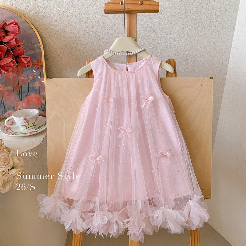 Girls' sleeveless 3d bow mesh dress - princess style summer dress for baby girls and toddlers - sweet and adorable
