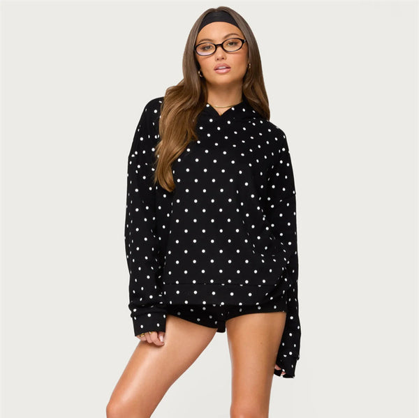 ins Independent Station Fashion Women's Women's Polka Dot Printed Sweatshirt Shorts Two-piece Casual Suit Women's