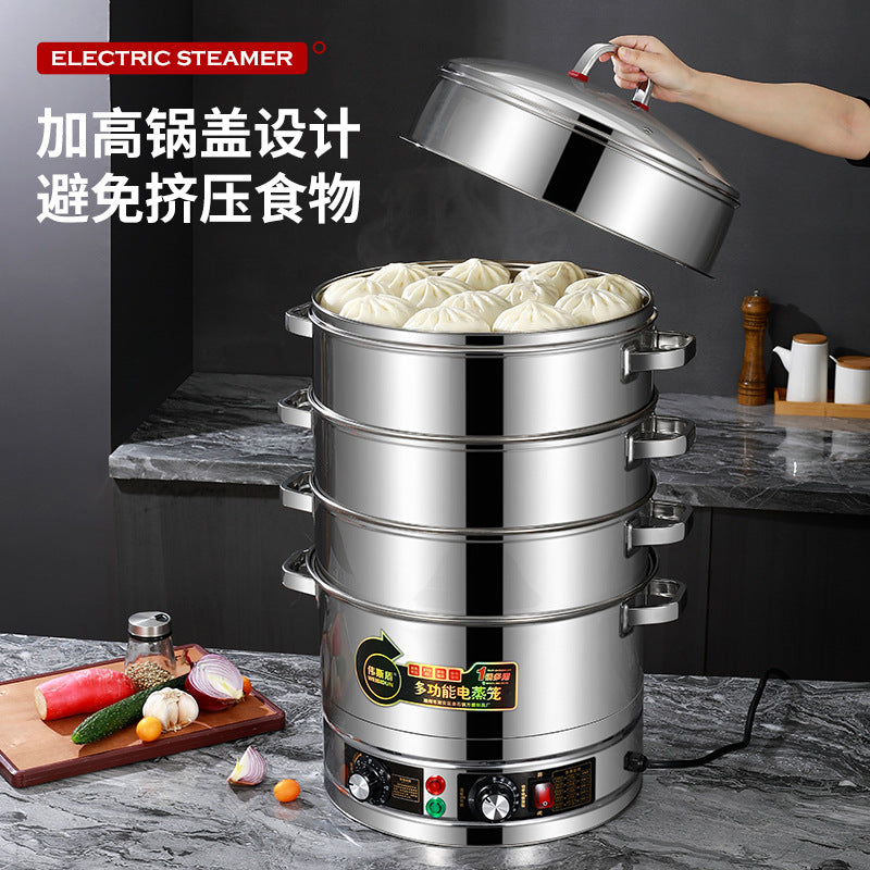 Stainless steel electric steamer, new three-tier steaming and cooking pot, large capacity multifunctional commercial multi-layer steamer