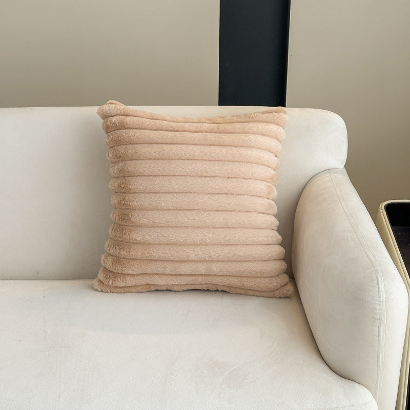 Simple solid color rabbit fur plush cushion pillow cover wide stripe bedroom living room sofa bed headrest pillow cross-border